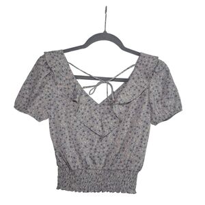 Monteau Grey Ruffled Smocked Blouse